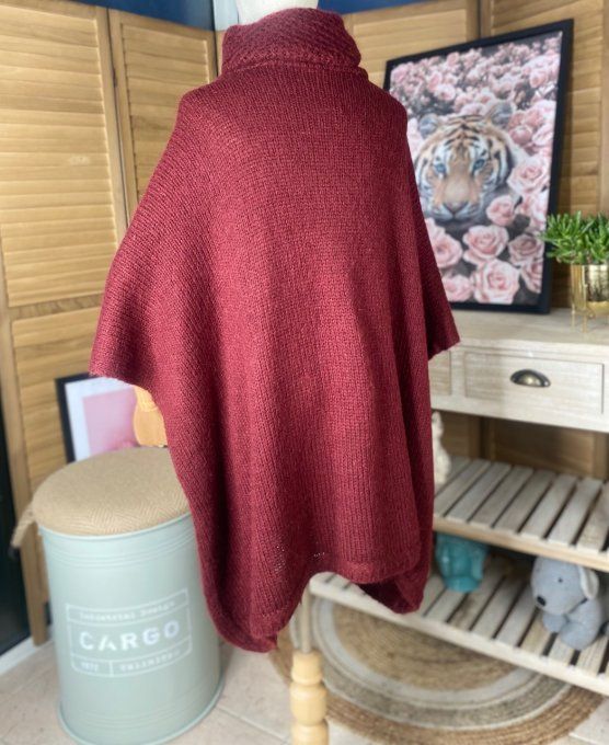 pull oversize Bordeaux Mohair col boule roulé sans manches douceur +++ du 42 au 54/56