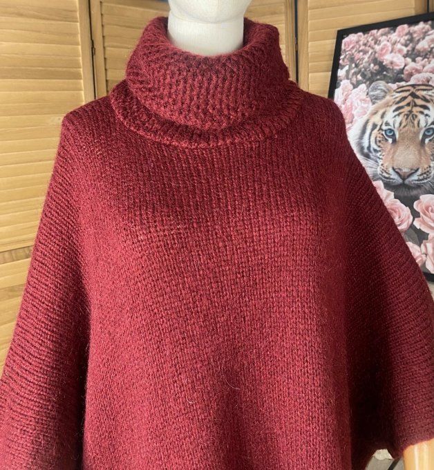 pull oversize Bordeaux Mohair col boule roulé sans manches douceur +++ du 42 au 54/56