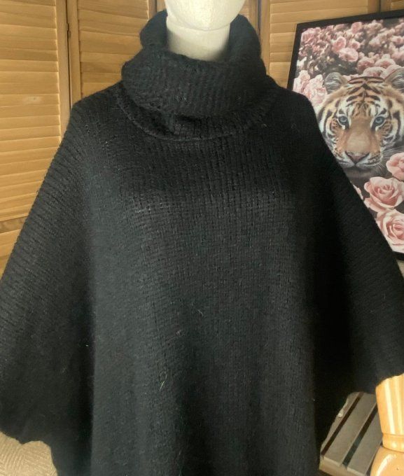 pull oversize noir Mohair col boule roulé sans manches douceur +++ du 42 au 54/56