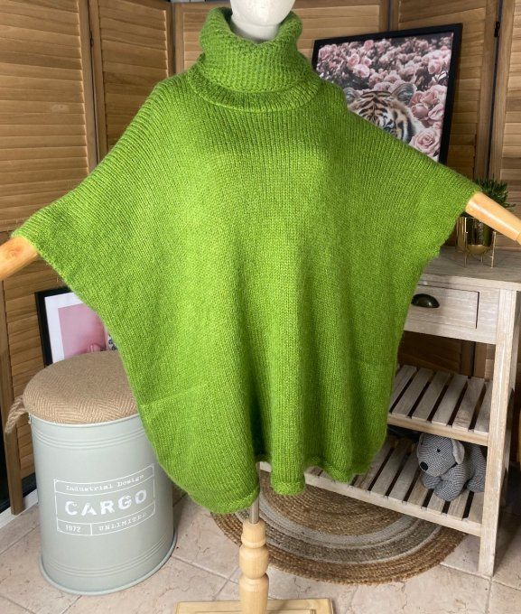 pull oversize vert Olive Mohair col boule roulé sans manches douceur +++ du 42 au 54/56