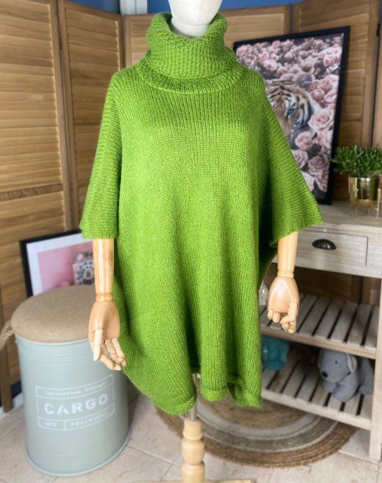 pull oversize vert Olive Mohair col boule roulé sans manches douceur +++ du 42 au 54/56