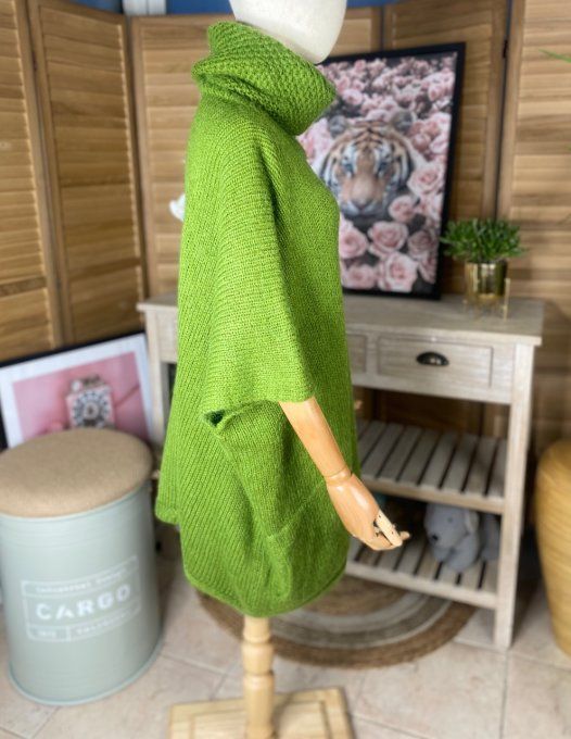 pull oversize vert Olive Mohair col boule roulé sans manches douceur +++ du 42 au 54/56