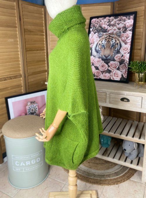 pull oversize vert Olive Mohair col boule roulé sans manches douceur +++ du 42 au 54/56