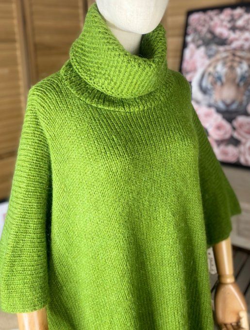 pull oversize vert Olive Mohair col boule roulé sans manches douceur +++ du 42 au 54/56