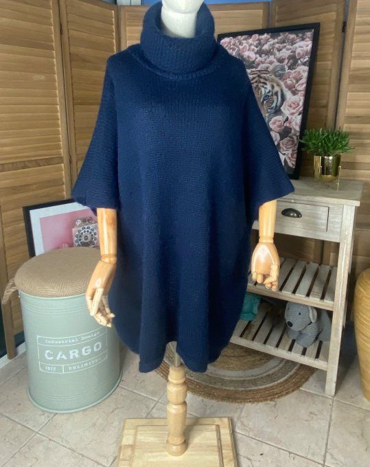 pull oversize Marine Mohair col boule roulé sans manches douceur +++ du 42 au 54/56