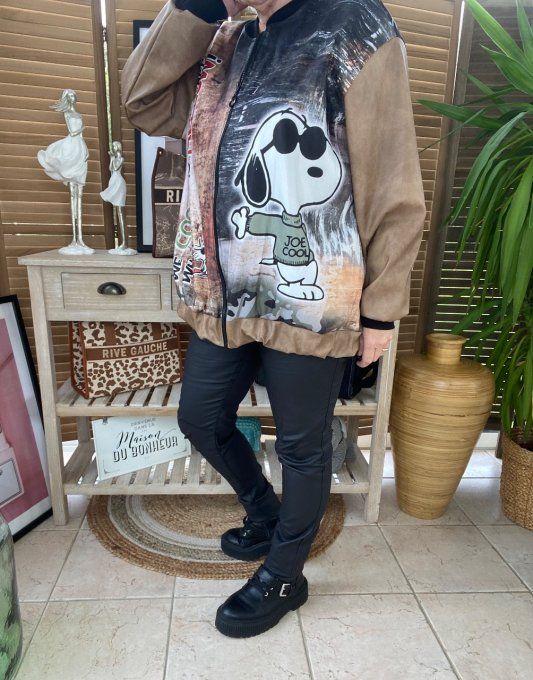 Blouson bombers simili-cuir camel tout doublé Snoopy Cool du 40 au 50 et +