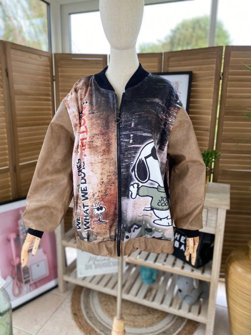 Blouson bombers simili-cuir camel tout doublé Snoopy Cool du 40 au 50 et +