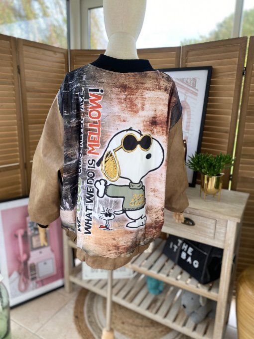 Blouson bombers simili-cuir camel tout doublé Snoopy Cool du 40 au 50 et +