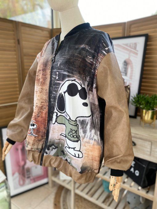 Blouson bombers simili-cuir camel tout doublé Snoopy Cool du 40 au 50 et +