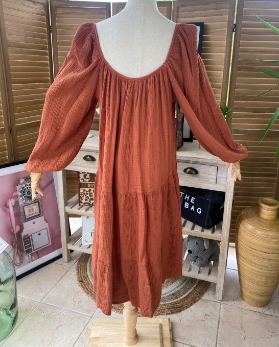 Robe trapèze gaze de coton rouillle du 40 au 48/50