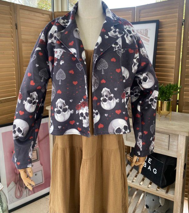 Veste courte façon perfecto suédine noire Mexican Skulls du 36 au 46