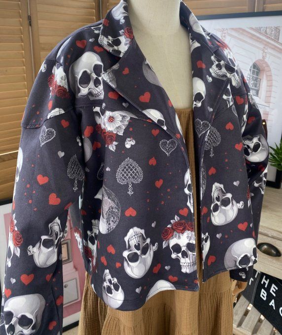 Veste courte façon perfecto suédine noire Mexican Skulls du 36 au 46