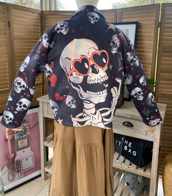 Veste courte façon perfecto suédine noire Mexican Skulls du 36 au 46