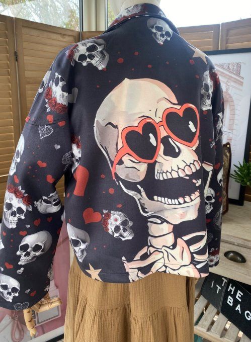 Veste courte façon perfecto suédine noire Mexican Skulls du 36 au 46