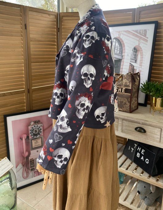 Veste courte façon perfecto suédine noire Mexican Skulls du 36 au 46