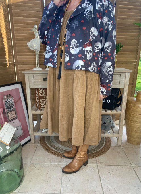 Veste courte façon perfecto suédine noire Mexican Skulls du 36 au 46