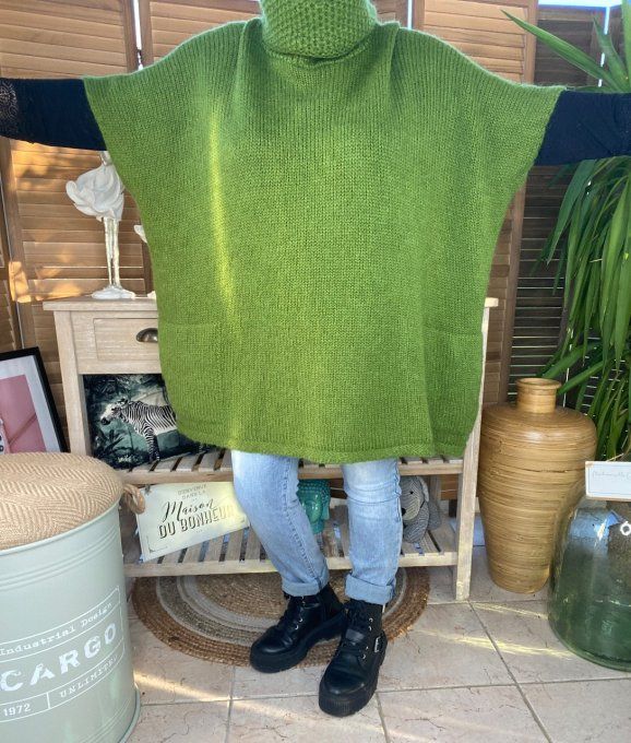 pull oversize vert Olive Mohair col boule roulé sans manches douceur +++ du 42 au 54/56