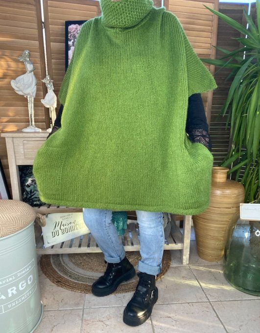 pull oversize vert Olive Mohair col boule roulé sans manches douceur +++ du 42 au 54/56