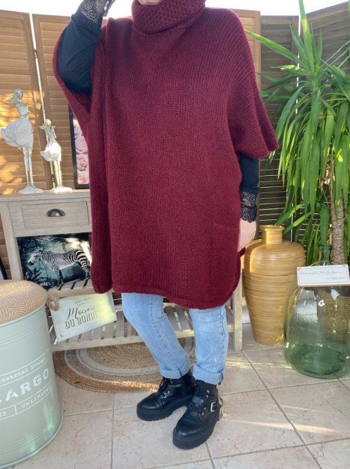 pull oversize Bordeaux Mohair col boule roulé sans manches douceur +++ du 42 au 54/56