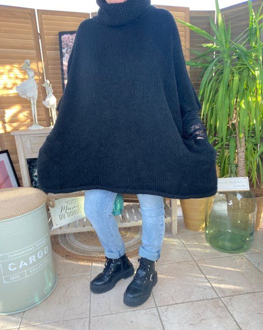 pull oversize noir Mohair col boule roulé sans manches douceur +++ du 42 au 54/56