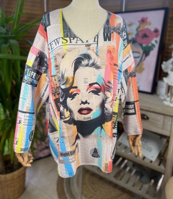 Top fin ample multicolore Marylin Monroe Street Art du 40 au 52 et même +  