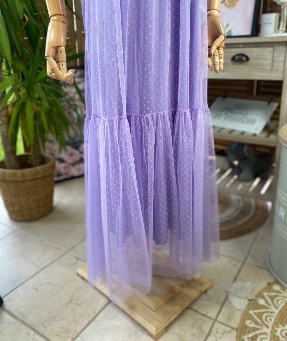 Fond de robe long tulle Lilas et plumetis  bretelles réglables du 38 au 46/48  