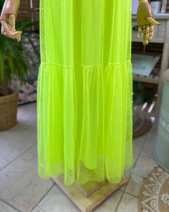 Fond de robe long tulle jaune vif et plumetis  bretelles réglables du 38 au 46/48  