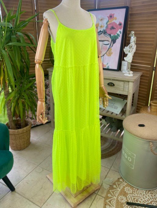 Fond de robe long tulle jaune vif et plumetis  bretelles réglables du 38 au 46/48  