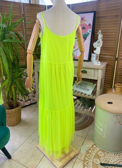 Fond de robe long tulle jaune vif et plumetis  bretelles réglables du 38 au 46/48  