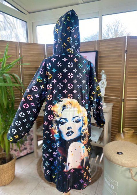 Coupe-vent imperméable à capuche taille ajustable noir Marylin Monroe du 38 au 50 et même + 