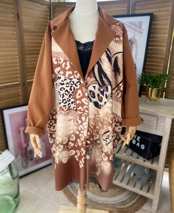 Veste blazer longue ample caramel Coeurs Love du 42 au 50/52 et +   