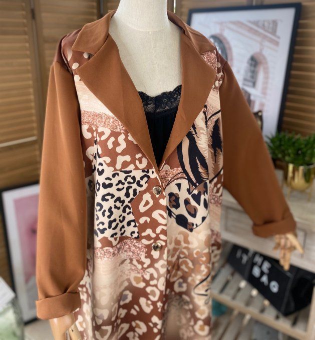 Veste blazer longue ample caramel Coeurs Love du 42 au 50/52 et +   