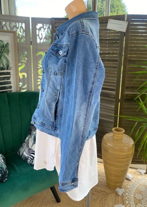 Veste jeans Stone clair délavé stretch ++++ (6 tailles : du 40  au 50)