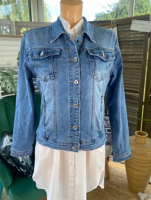 Veste jeans Stone clair délavé stretch ++++ (6 tailles : du 40  au 50)