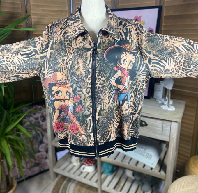 Blouson suédine animal Betty Boop Country Girl du 40 au 52 et même +  