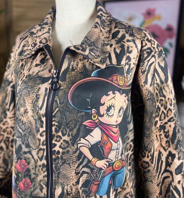 Blouson suédine animal Betty Boop Country Girl du 40 au 52 et même +  