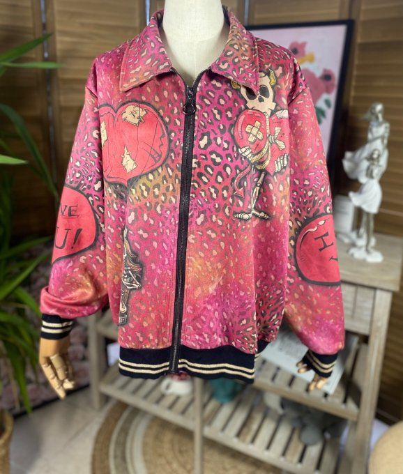 Blouson suédine rose fuschia Mexican Skulls  Love You du 38 au 48