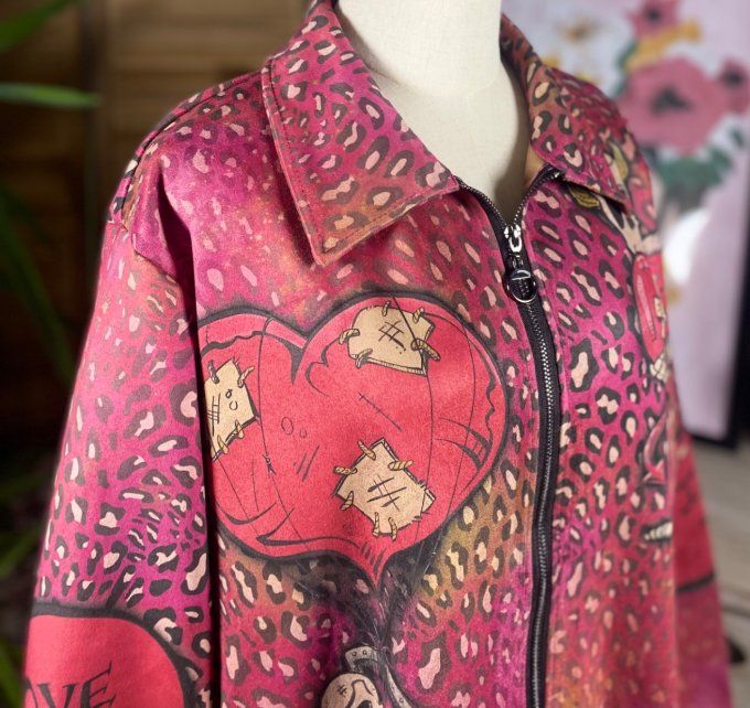 Blouson suédine rose fuschia Mexican Skulls  Love You du 38 au 48