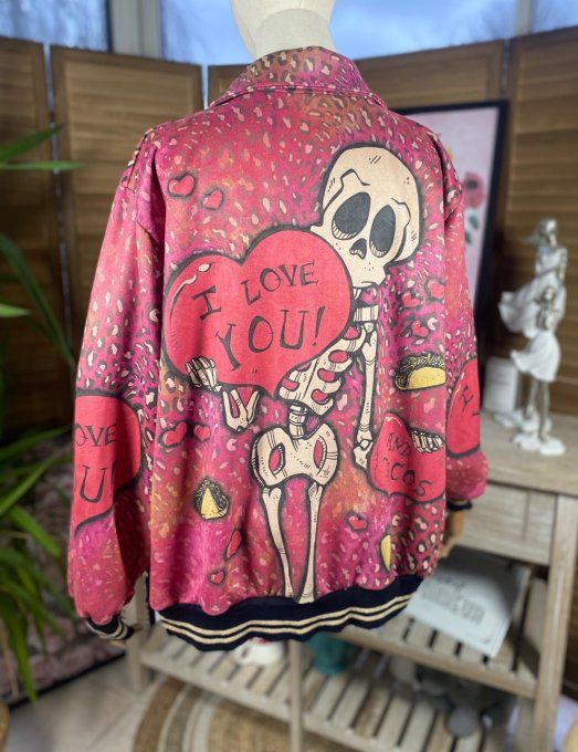 Blouson suédine rose fuschia Mexican Skulls  Love You du 38 au 48