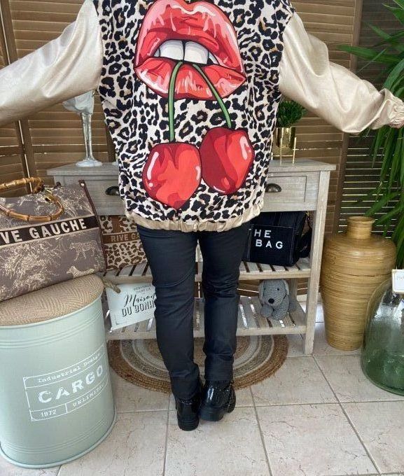 Blouson bombers simili-cuir doré Lovely cherries du 40 au 50 et +  