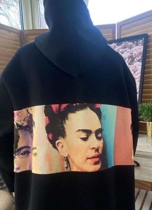 Robe longue à capuche noire molletonnée & suédine Frida Kahlo du 40 au 50